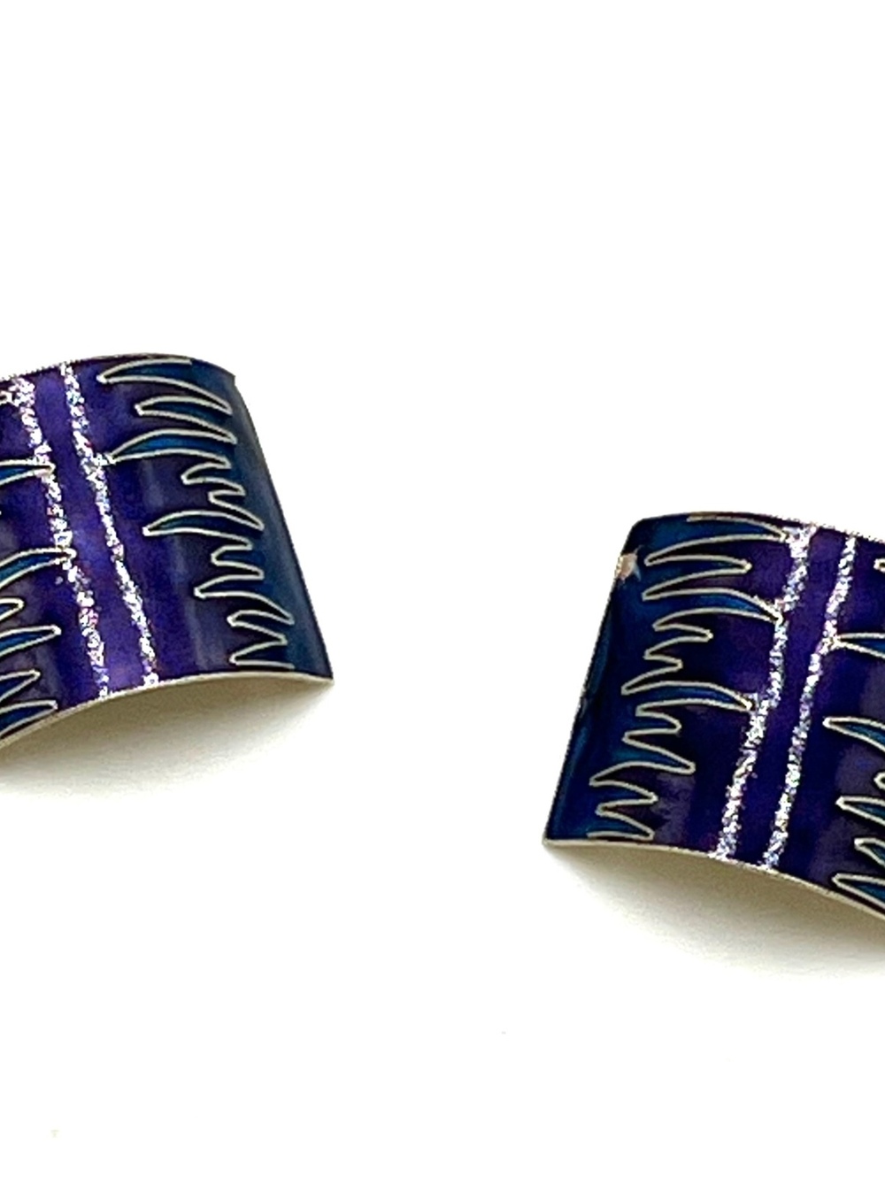 Vintage Gold Over Sterling Silver Enamel Rectangle Earrings